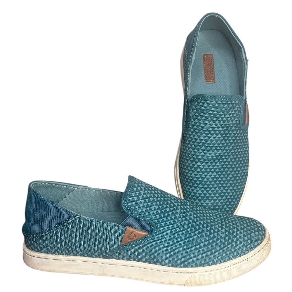 OluKai Women's Pehuea Pa'l Slip On Slide Shoes Deep Teal Triangle Women's Size 6
